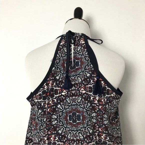 Athleta Blue Floral Striped Sleeveless V-neck SZ XS Women’s Keyhole Tank Top - Picture 4 of 5